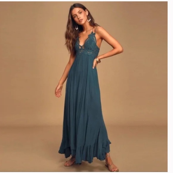 NWT Free People Adella Maxi Slip Dress in Teal Jewel Blue - Picture 5 of 12